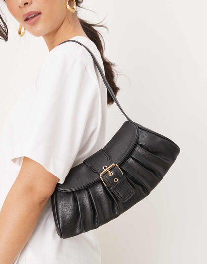 Rouched Buckle Detail Shoulder Bag