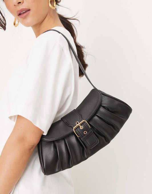Rouched Buckle Detail Shoulder Bag