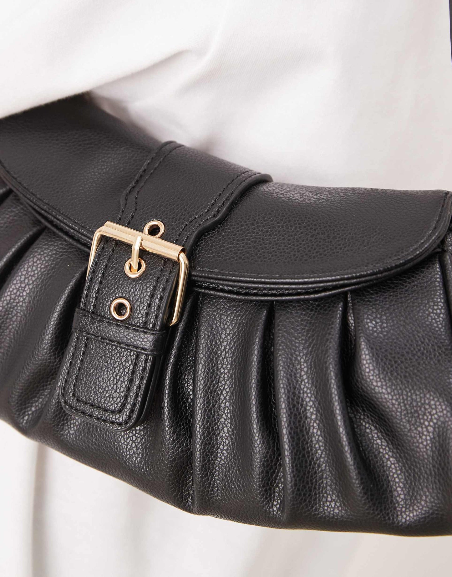 Rouched Buckle Detail Shoulder Bag