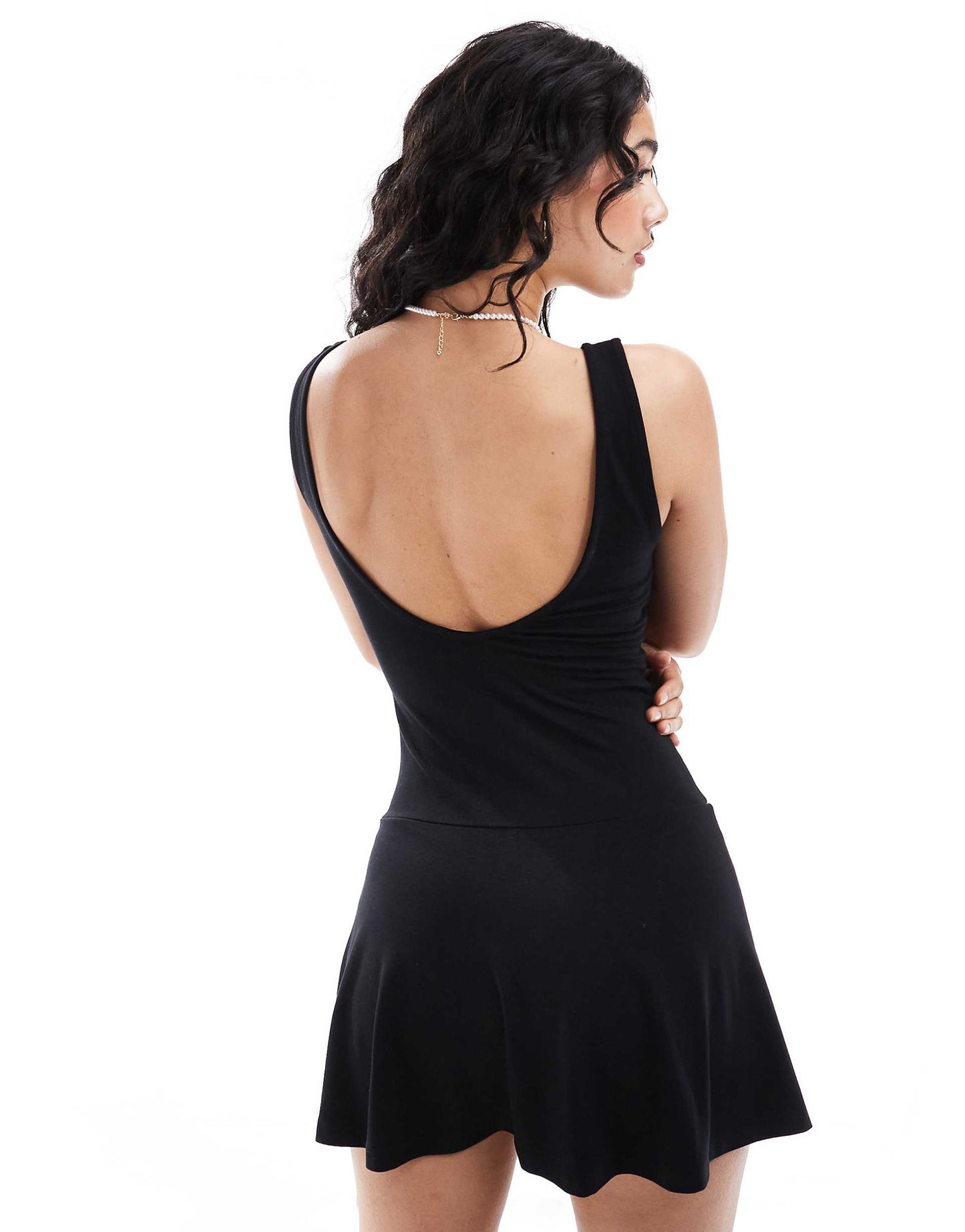 Slash Neck Open Back Micro Skort Dress