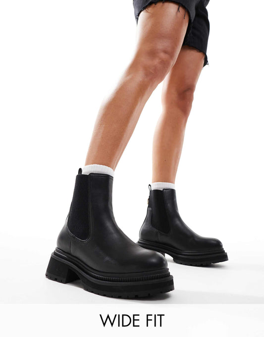 Becky Wide Fit Chunky Mid Ankle Chelsea Boots