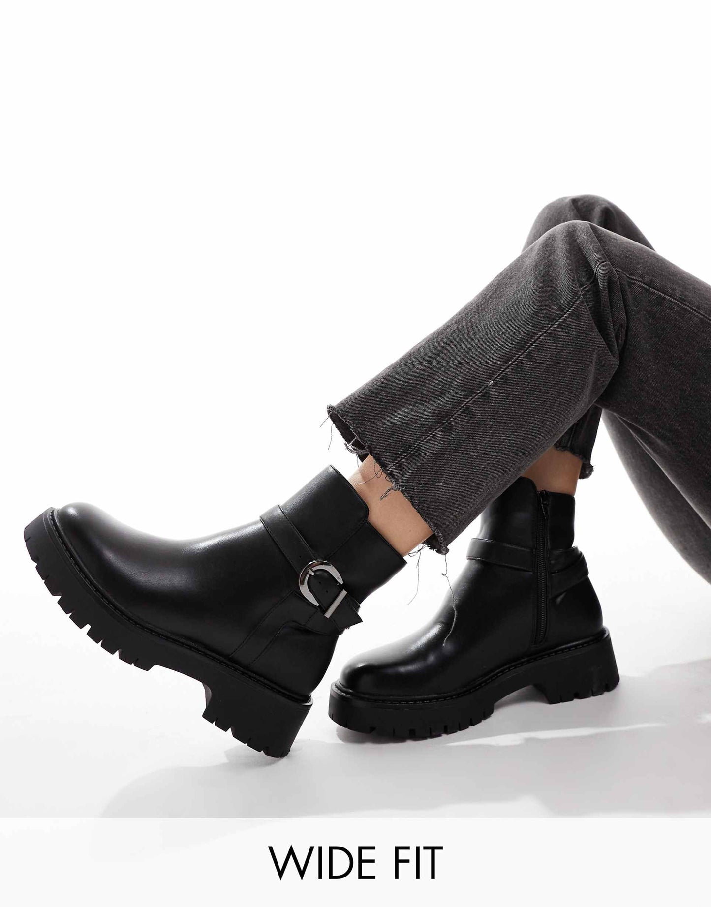 Billie Wide Fit Chunky Ankle Boots With Buckle