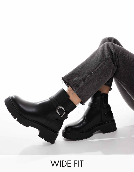 Billie Wide Fit Chunky Ankle Boots With Buckle
