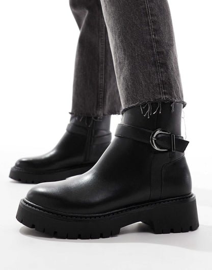Billie Wide Fit Chunky Ankle Boots With Buckle
