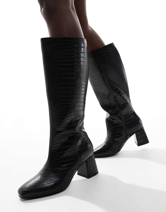 Lara Wide Fit Mid Block Heel Knee Boots