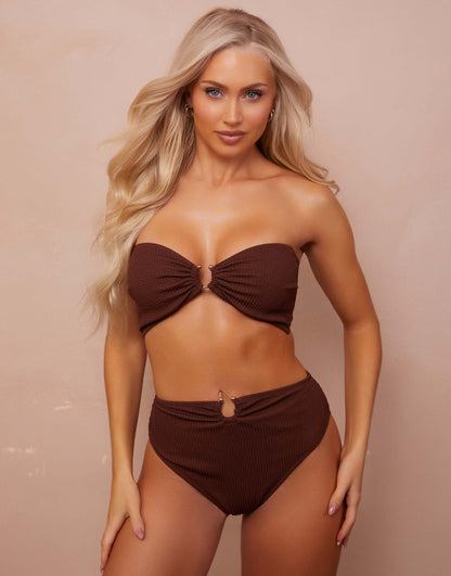 High Waist Bikini Bottom With Gold Trim Detail