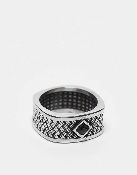 Waterproof Stainless Steel Band Ring With Texture