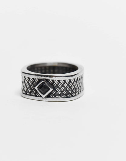 Waterproof Stainless Steel Band Ring With Texture