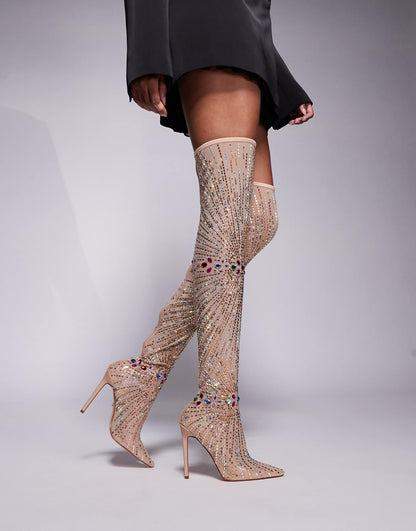 Chevelle Mesh Sock Embellished Over The Knee Boots