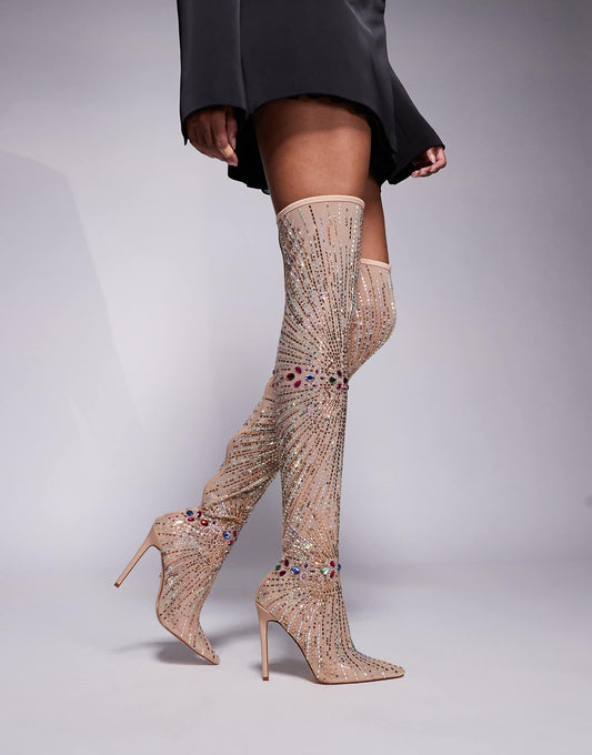 Chevelle Mesh Sock Embellished Over The Knee Boots