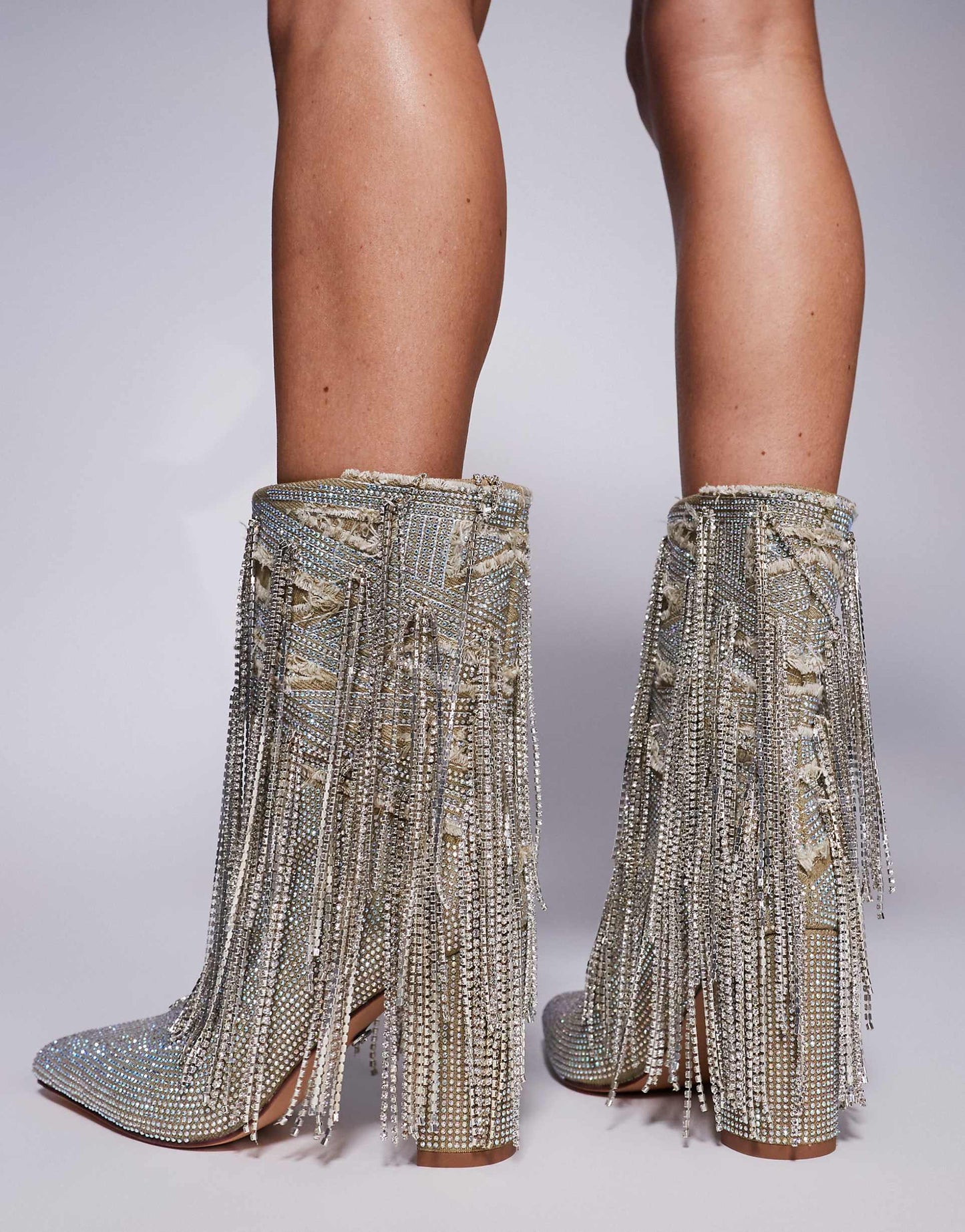 Relentless Embellished Fringe Heeled Ankle Boots