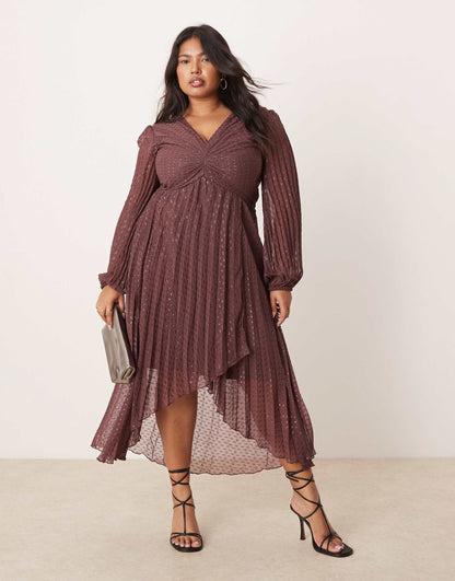 Curve Metallic Dobby Pleat Wrap Skirt Midi Dress