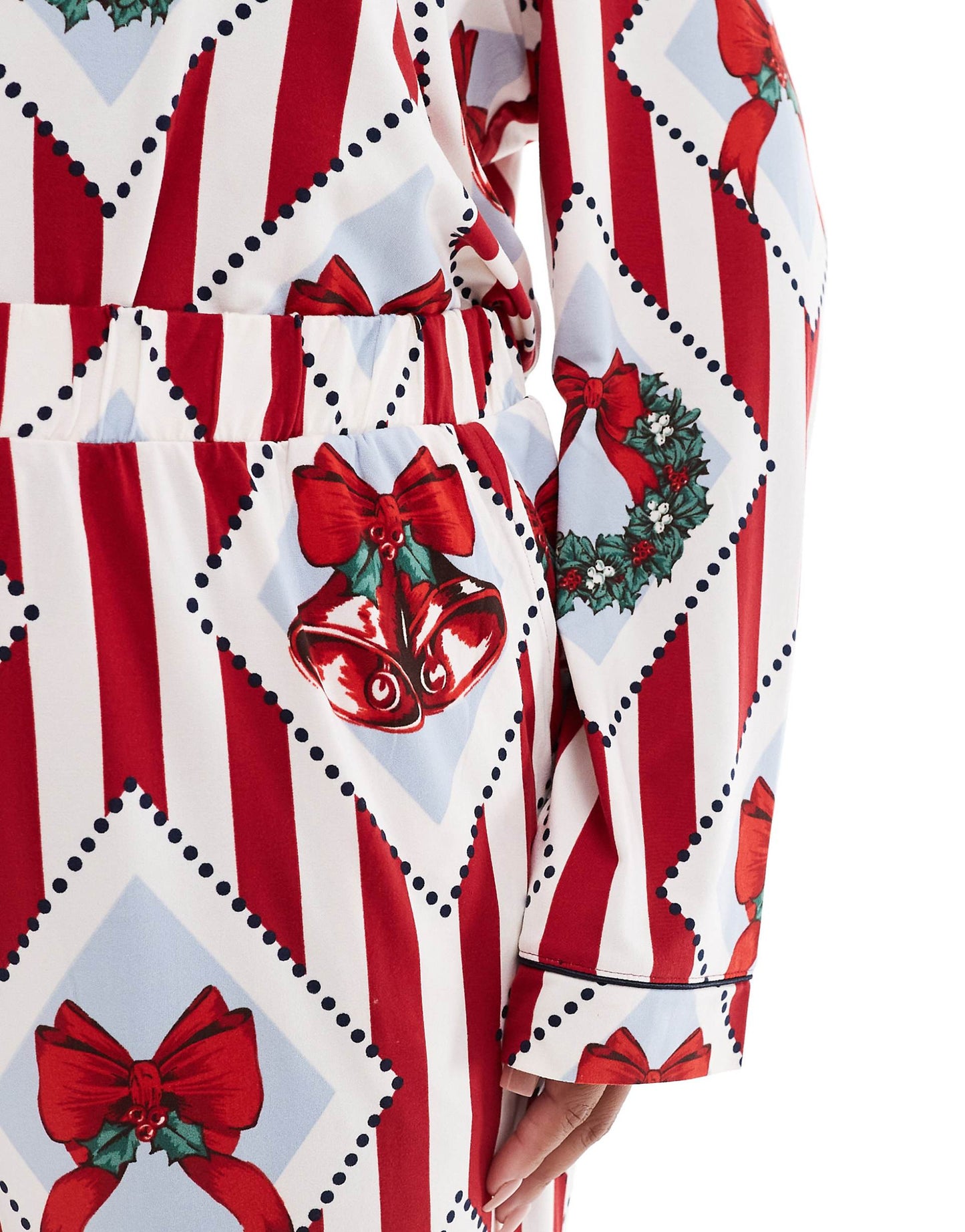 Curve Poly Chsitmas Vintage Print Long Sleeve Revere And Trouser Pyjama Set