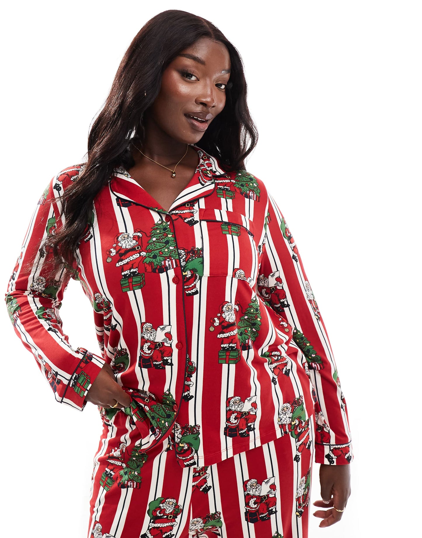 Curve Poly Christmas His & Hers Long Sleeve Revere And Trouser Pyjama Set