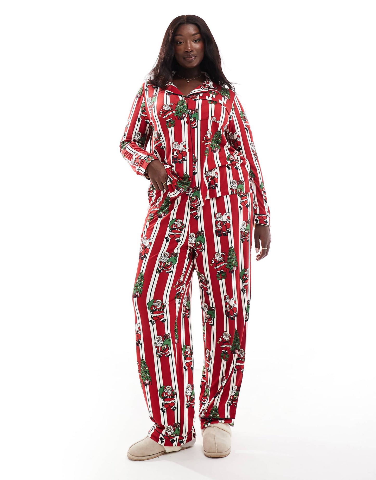 Curve Poly Christmas His & Hers Long Sleeve Revere And Trouser Pyjama Set