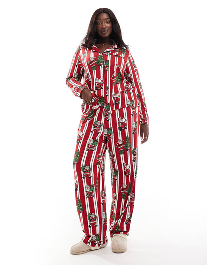 Curve Poly Christmas His & Hers Long Sleeve Revere And Trouser Pyjama Set