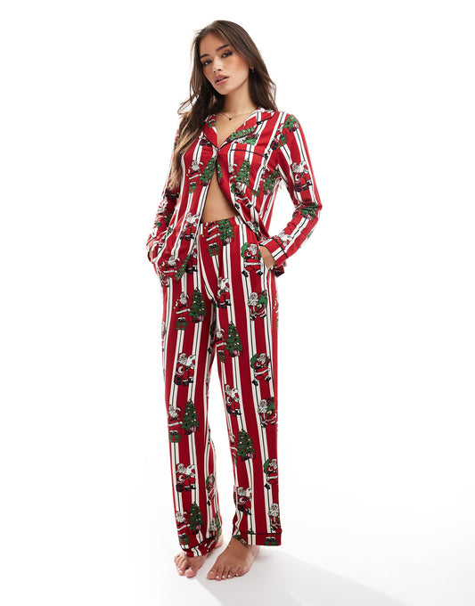 Poly Christmas His & Hers Long Sleeve Revere And Trouser Pyjama Set