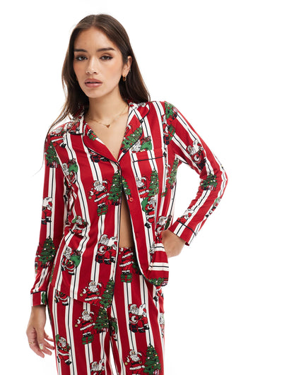 Poly Christmas His & Hers Long Sleeve Revere And Trouser Pyjama Set