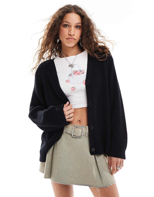 Cable Knit Boxy Button Front Cardigan