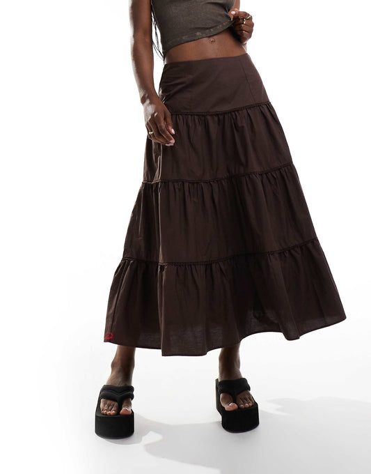 Tiered Maxi Cotton Poplin Skirt