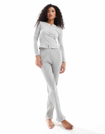 Rib Cardigan & Straight Leg Pyjama Set