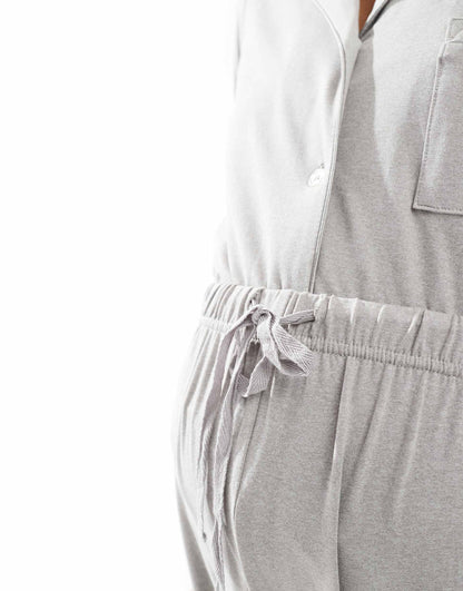 Maternity Super Soft Jersey Revere Top And Wide Leg Pyjama Set With Piping Detail