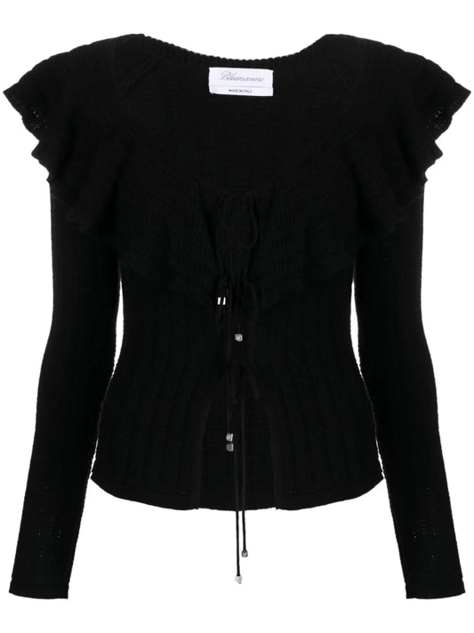 Ruffled Crochet Wool Cardigan