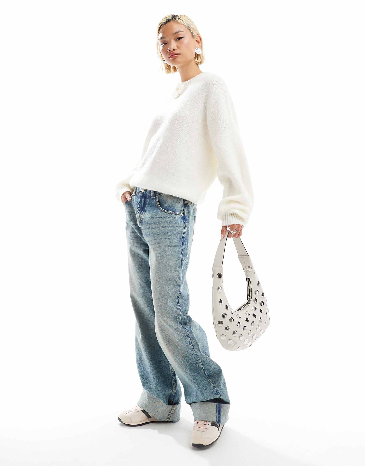 Relaxed Knitted Jumper With Rosette Detail