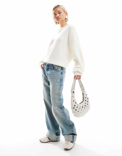 Relaxed Knitted Jumper With Rosette Detail