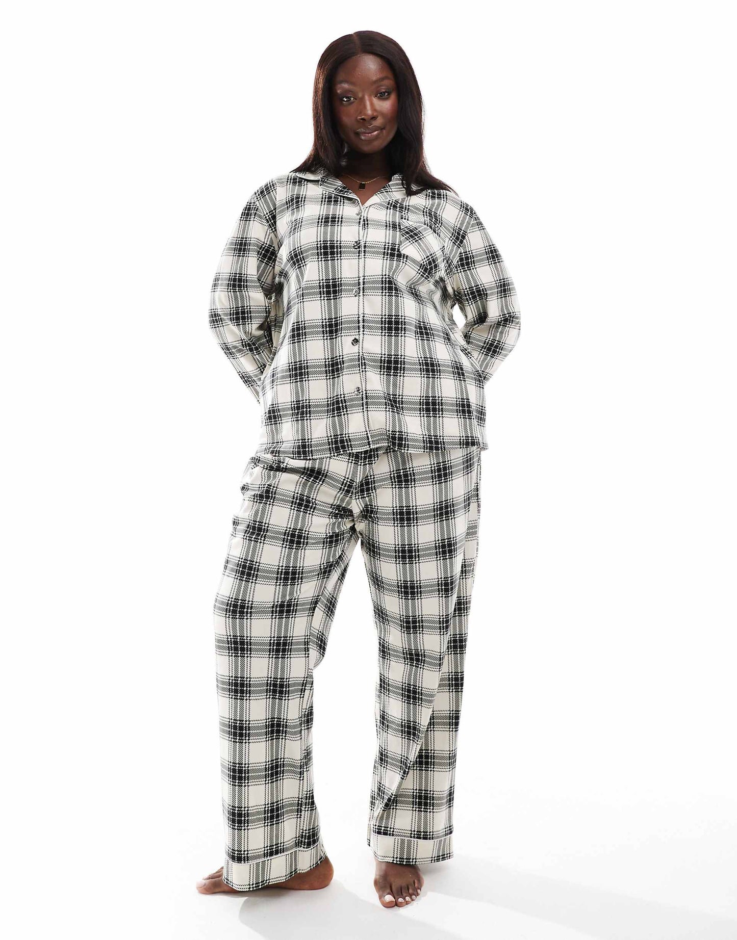 Curve Check Micro Fleece Button Long Sleeve Pyjama Set