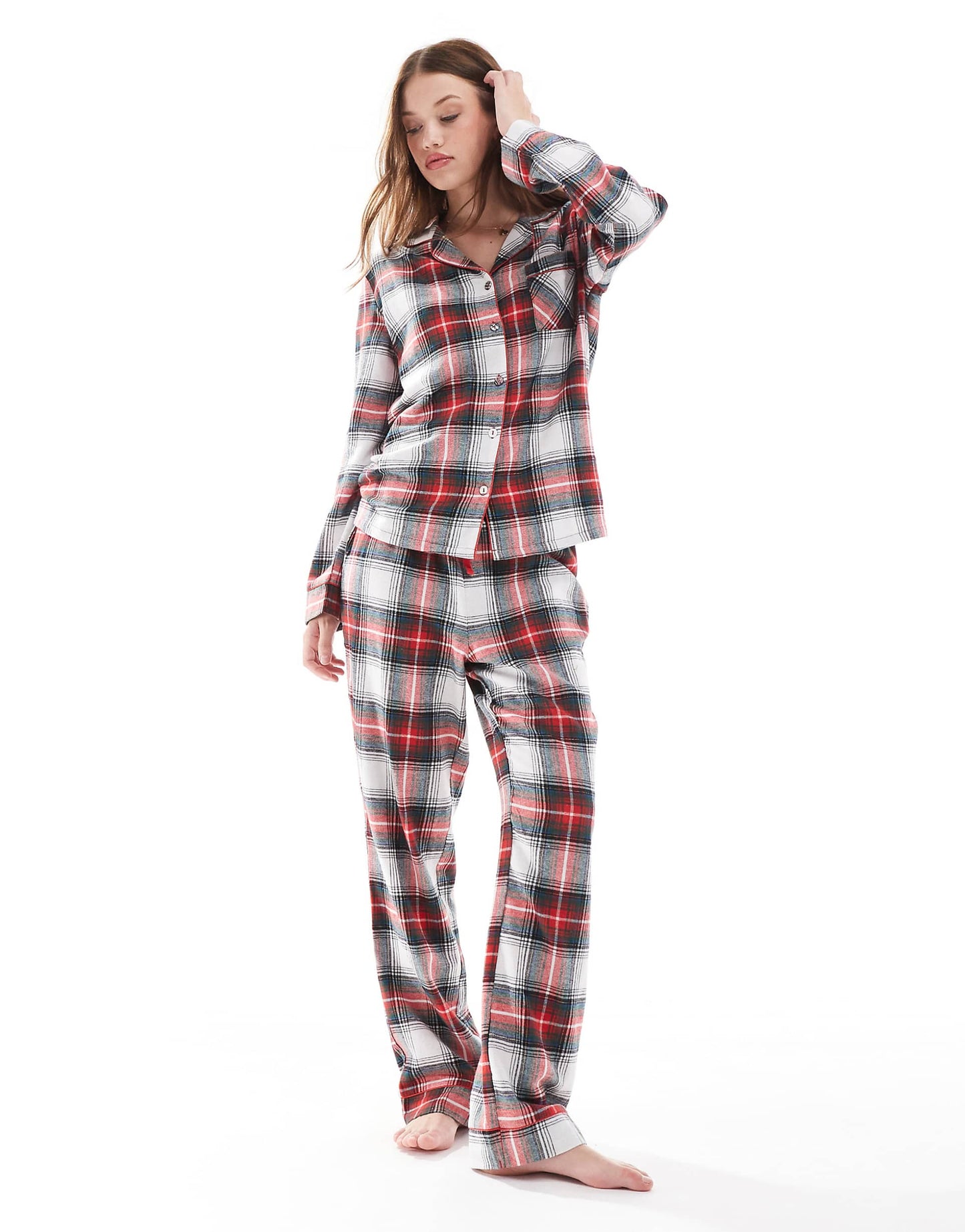 Brushed Long Sleeve Buttoned Pyjama Trouser Set