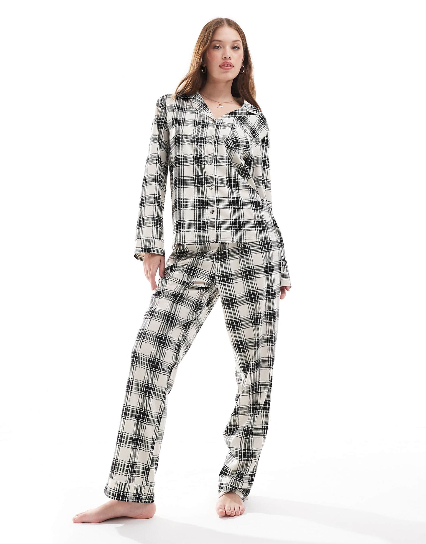Check Micro Fleece Button Long Sleeve Pyjama Set