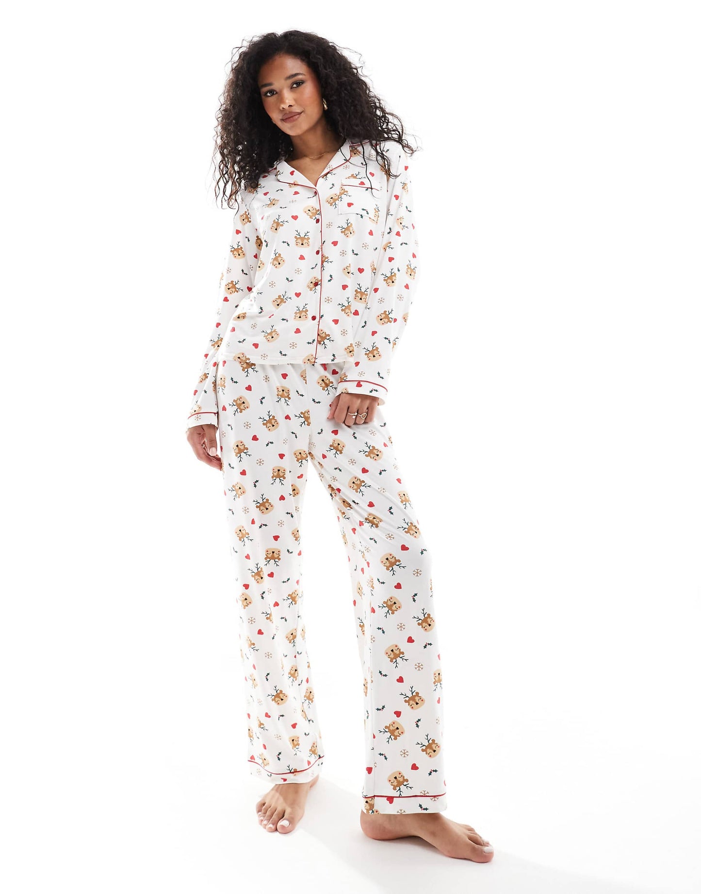 Christmas Reindeer Print Jersey Pyjama Set