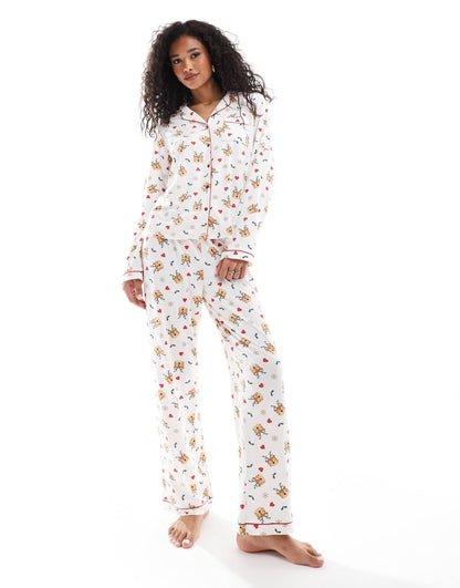 Christmas Reindeer Print Jersey Pyjama Set