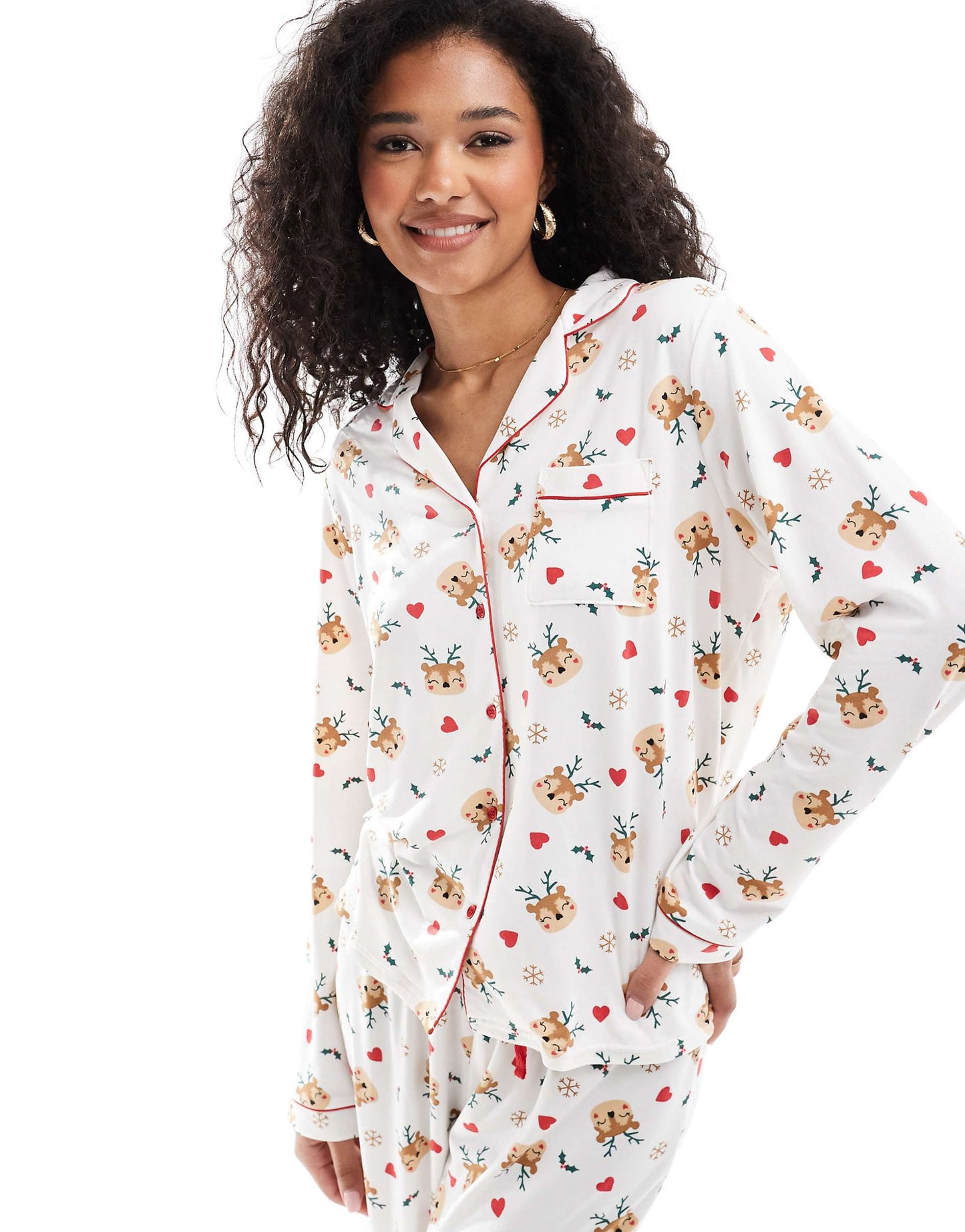 Christmas Reindeer Print Jersey Pyjama Set