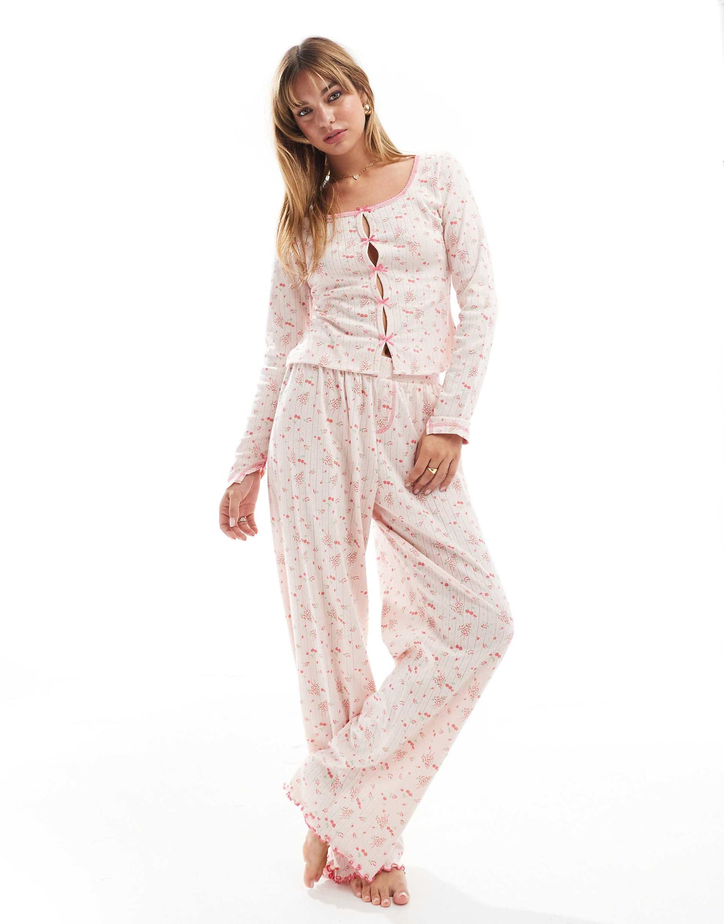 Mix & Match Ditsy Bow Print Pointelle Cardigan
