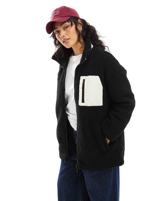 Oversized Funnel Neck Teddy Fleece Jacket