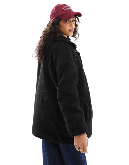 Oversized Funnel Neck Teddy Fleece Jacket