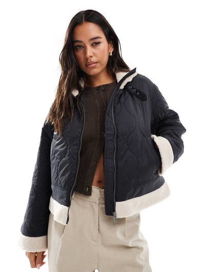 Fleece Trim Onion Quilted Coat