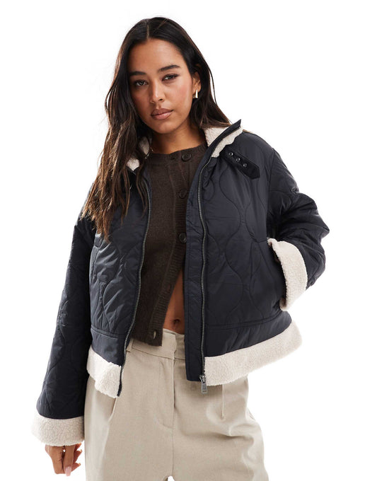 Fleece Trim Onion Quilted Coat
