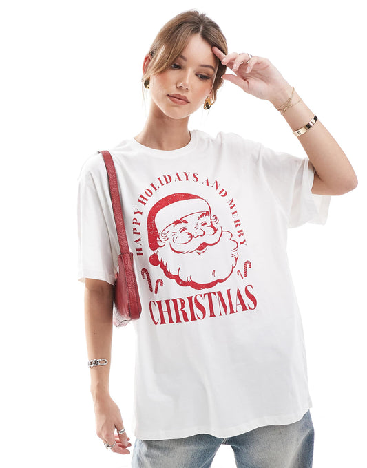 Oversized T-Shirt With Vintage Christmas Print