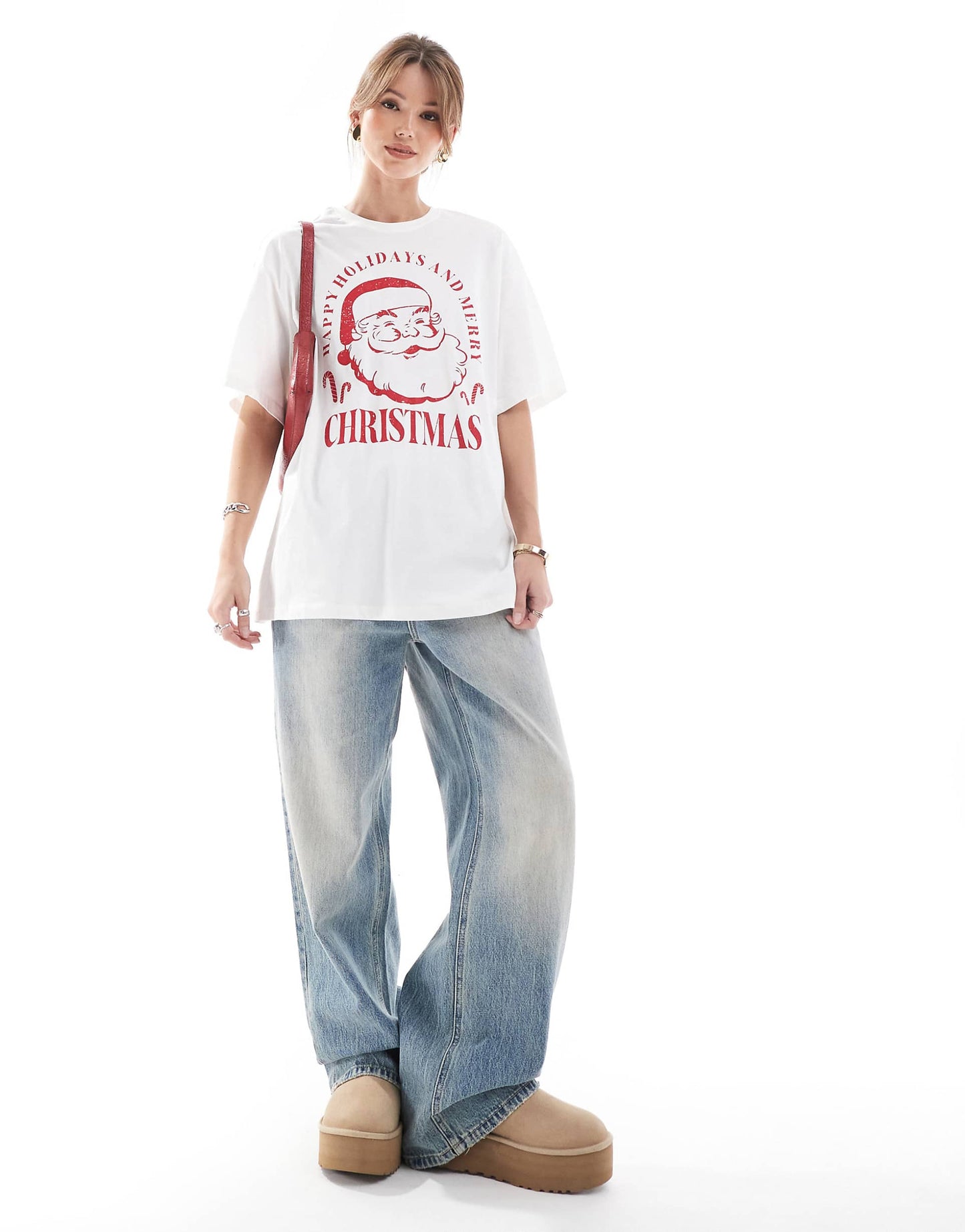 Oversized T-Shirt With Vintage Christmas Print