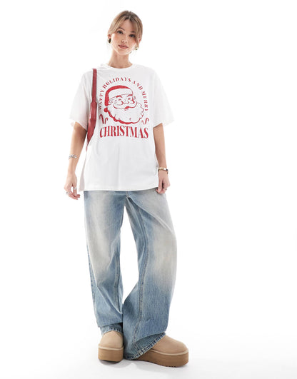 Oversized T-Shirt With Vintage Christmas Print