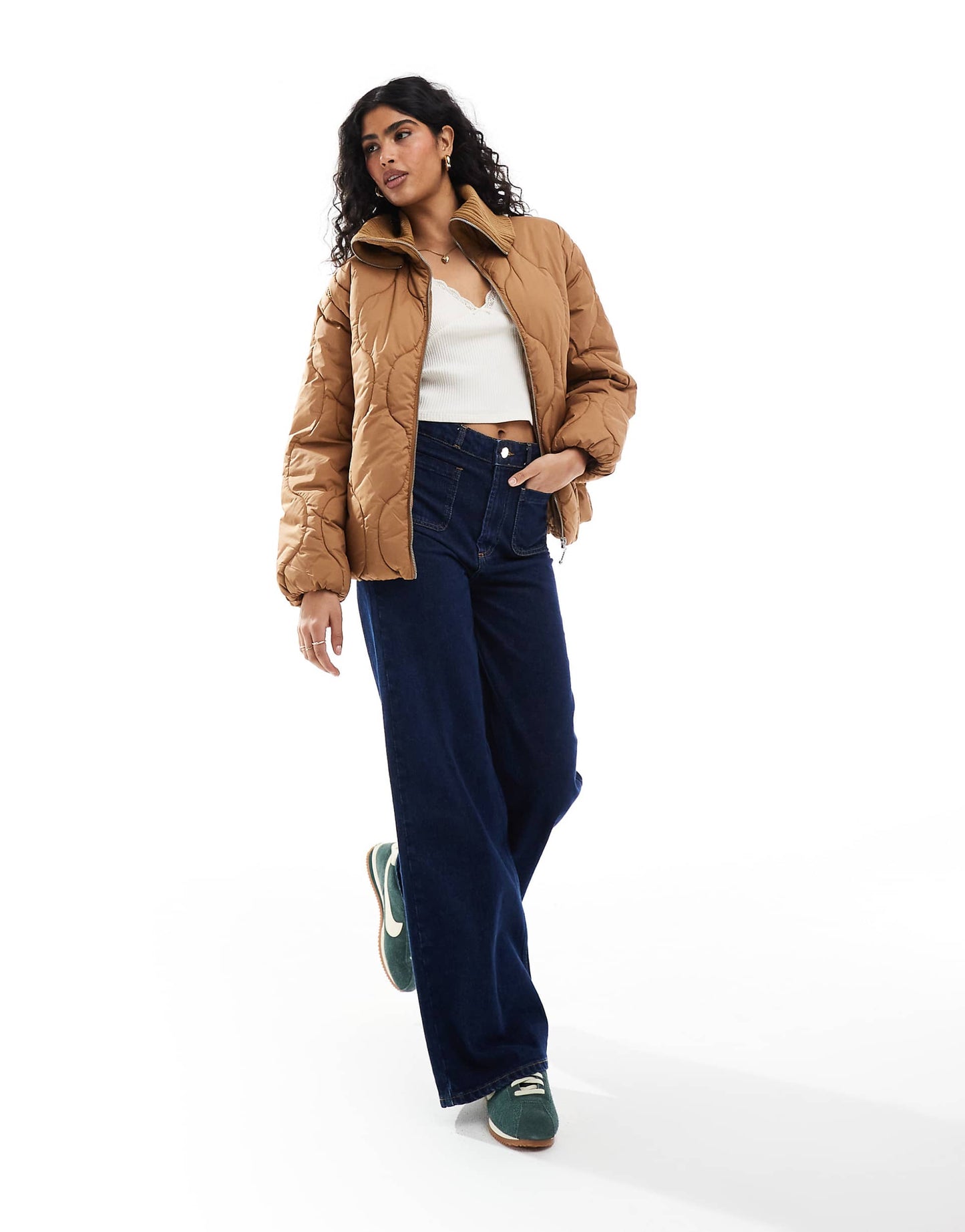 Ribbed Neck Onion Quilted Coat