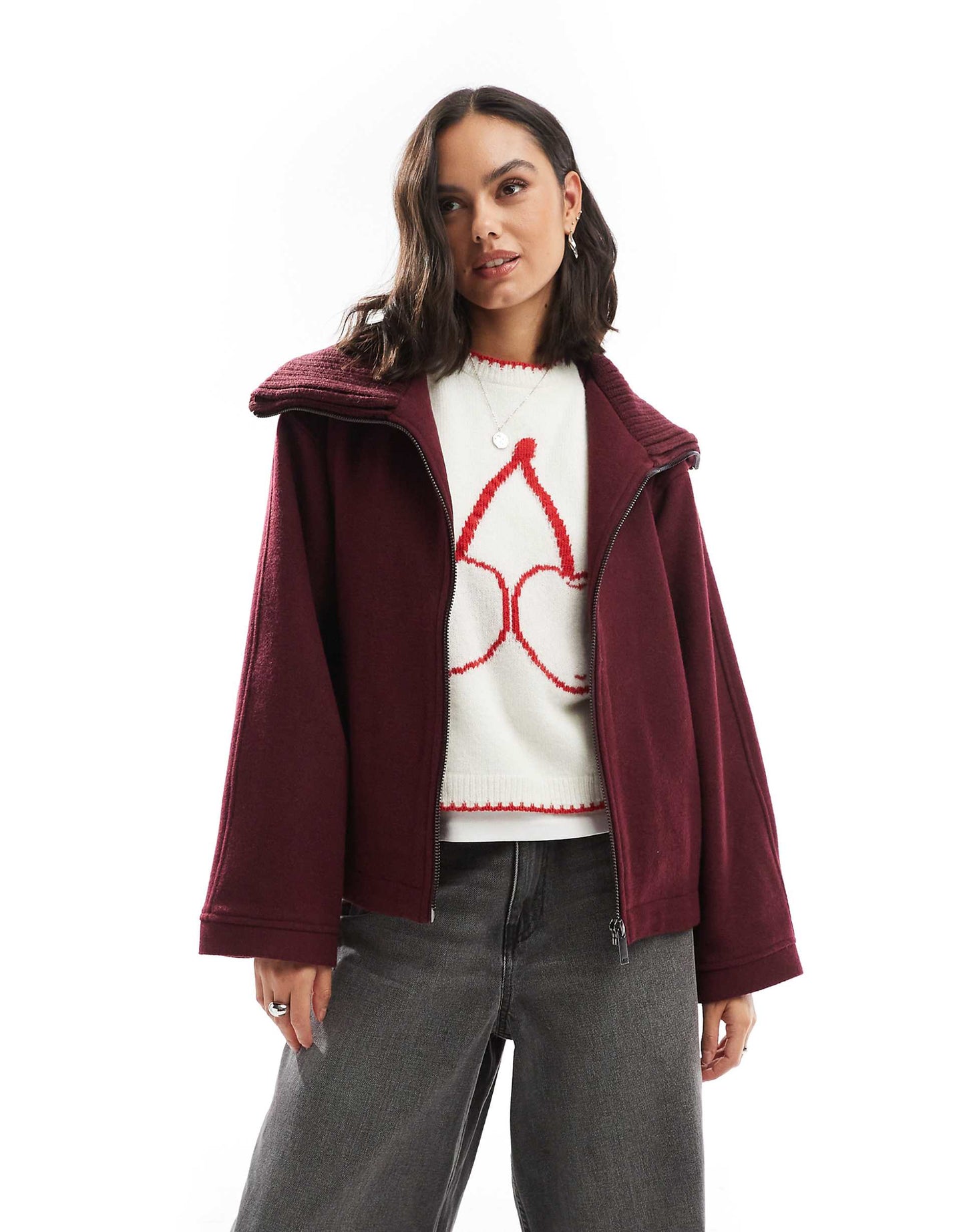 Knit Collar Short Coat