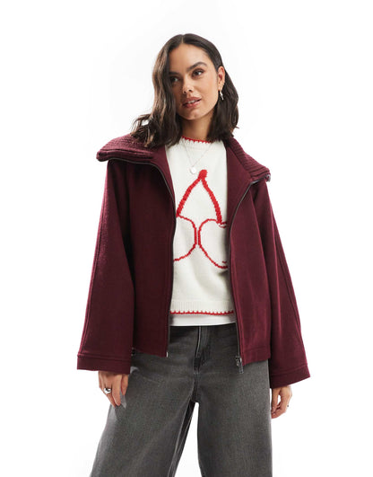 Knit Collar Short Coat