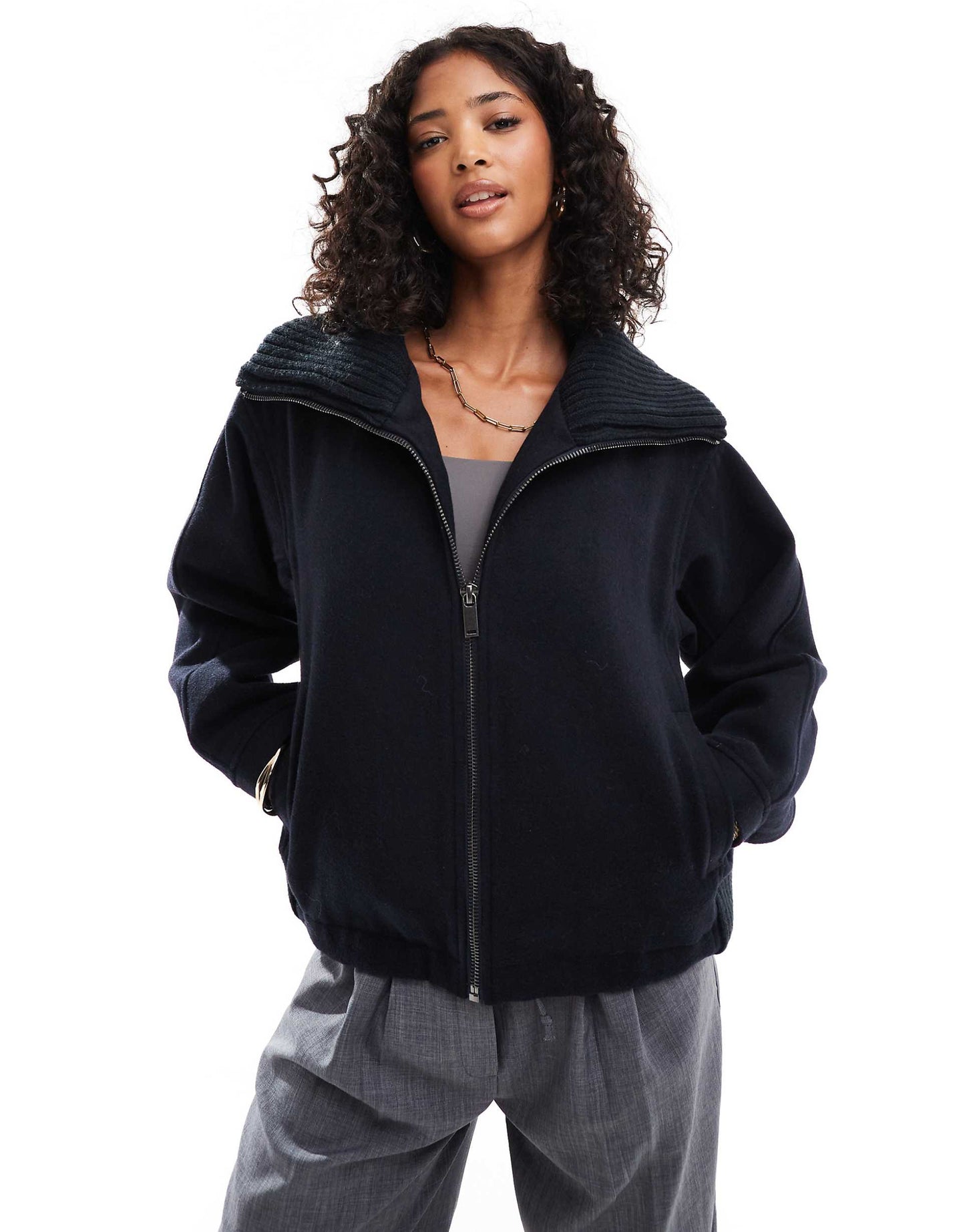 Knit Collar Short Coat
