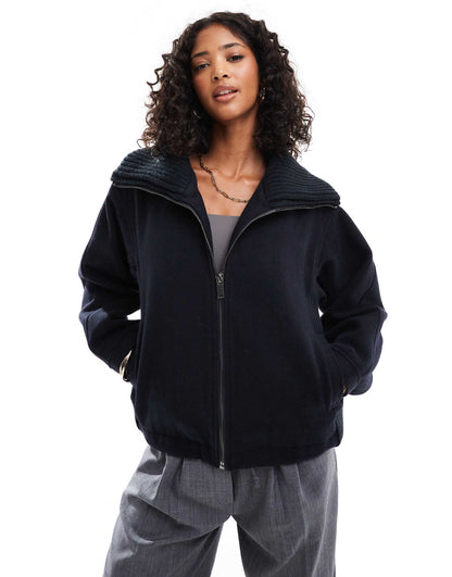 Knit Collar Short Coat