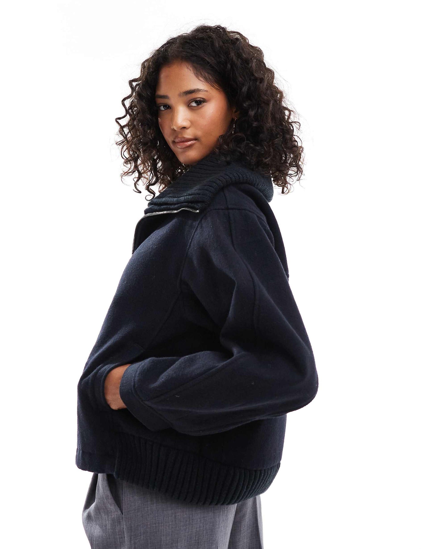 Knit Collar Short Coat