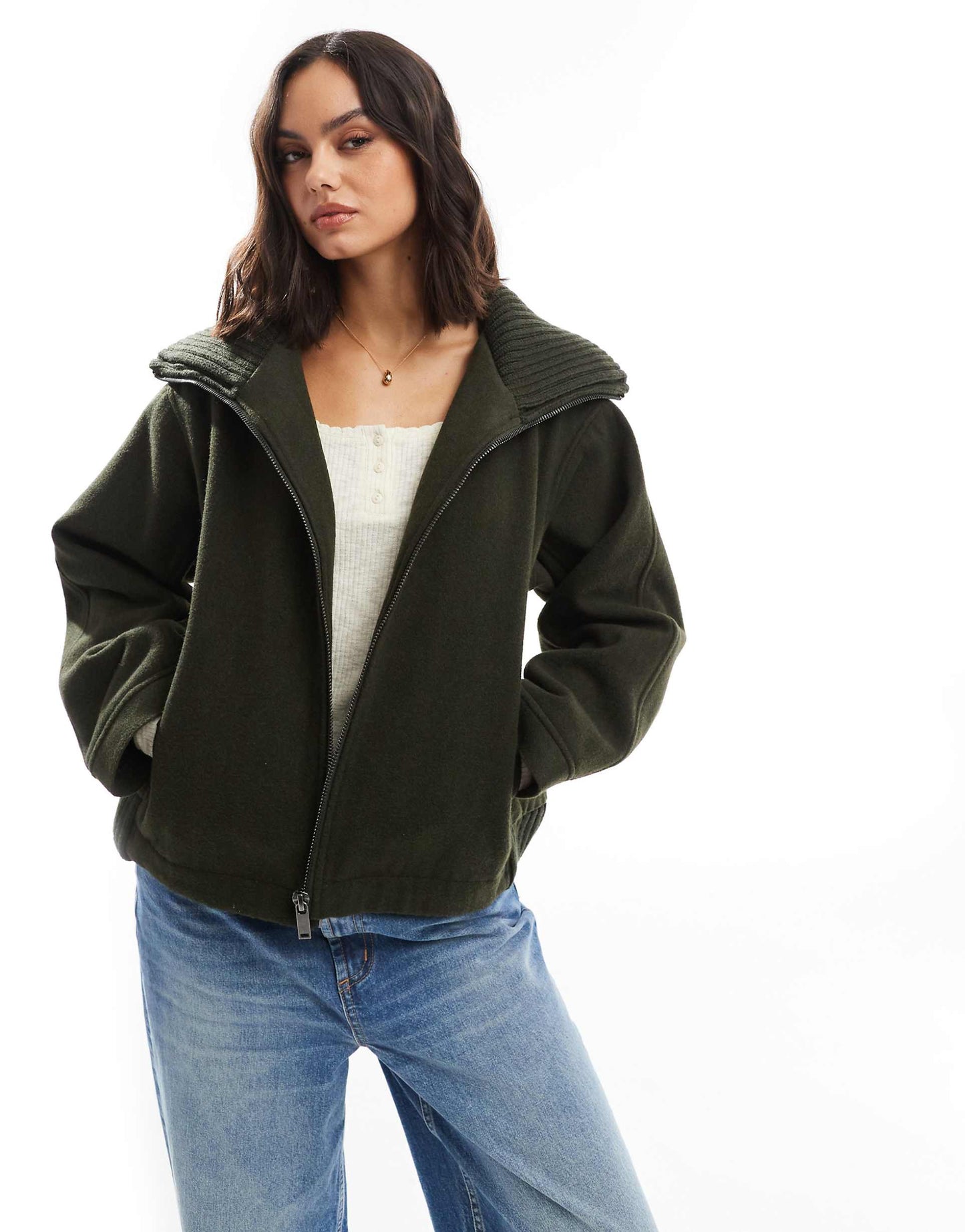 Knit Collar Short Coat